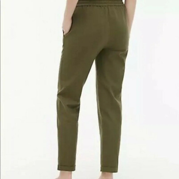 J. Crew Factory Linen Blend Cuffed Drawstring Pull On Pants in Army Green - 6P - Picture 2 of 7